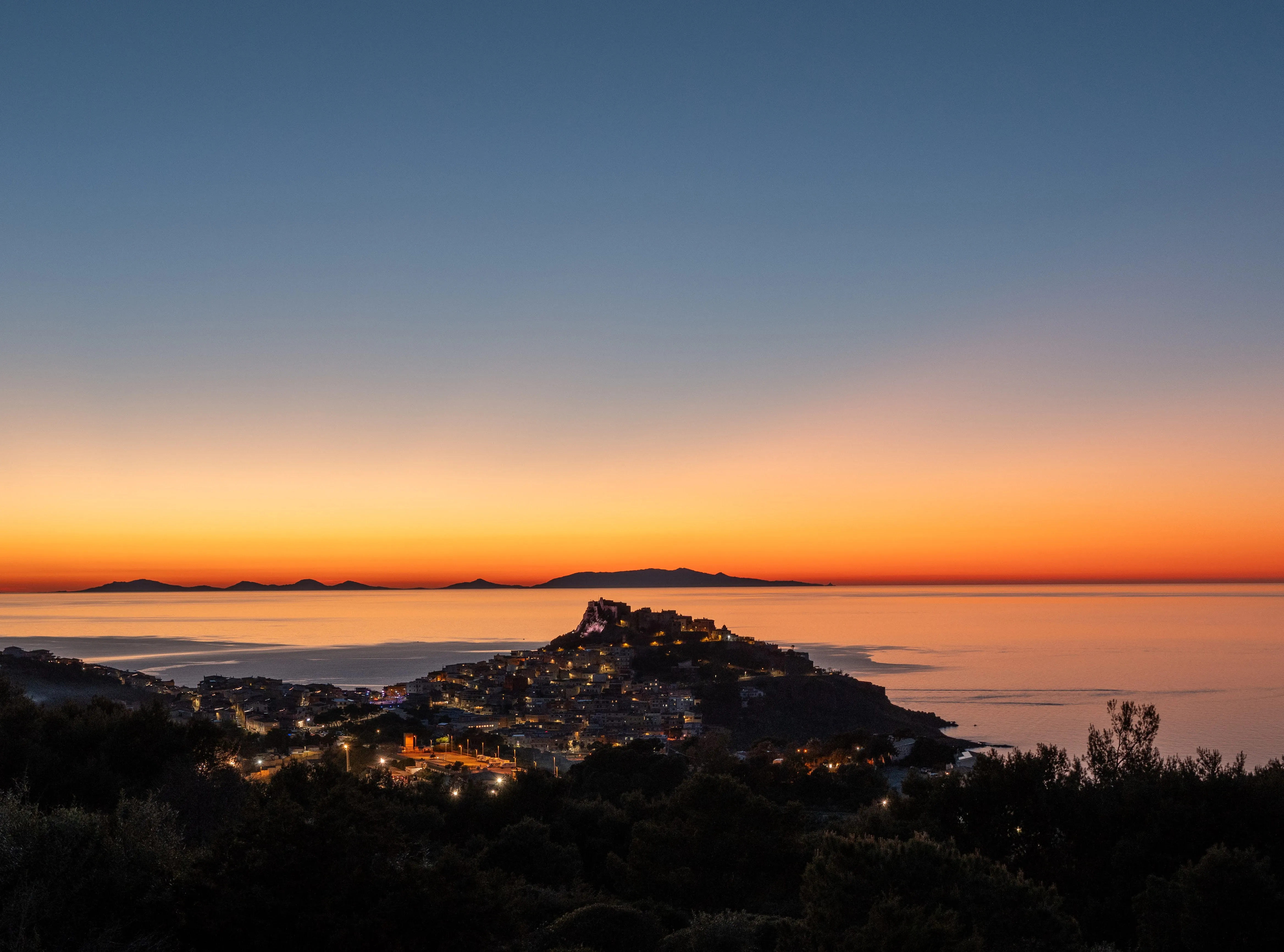 Coastal town at dusk